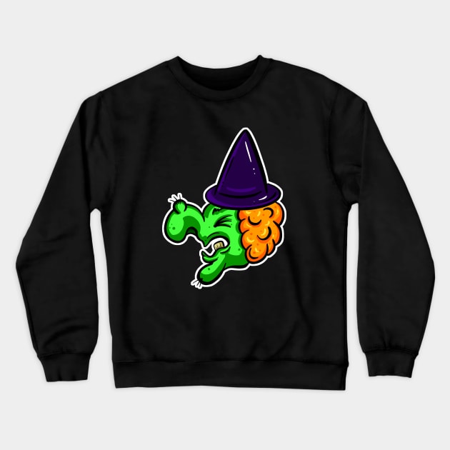 Halloween Green Witch Cartoon Wart Crewneck Sweatshirt by Squeeb Creative